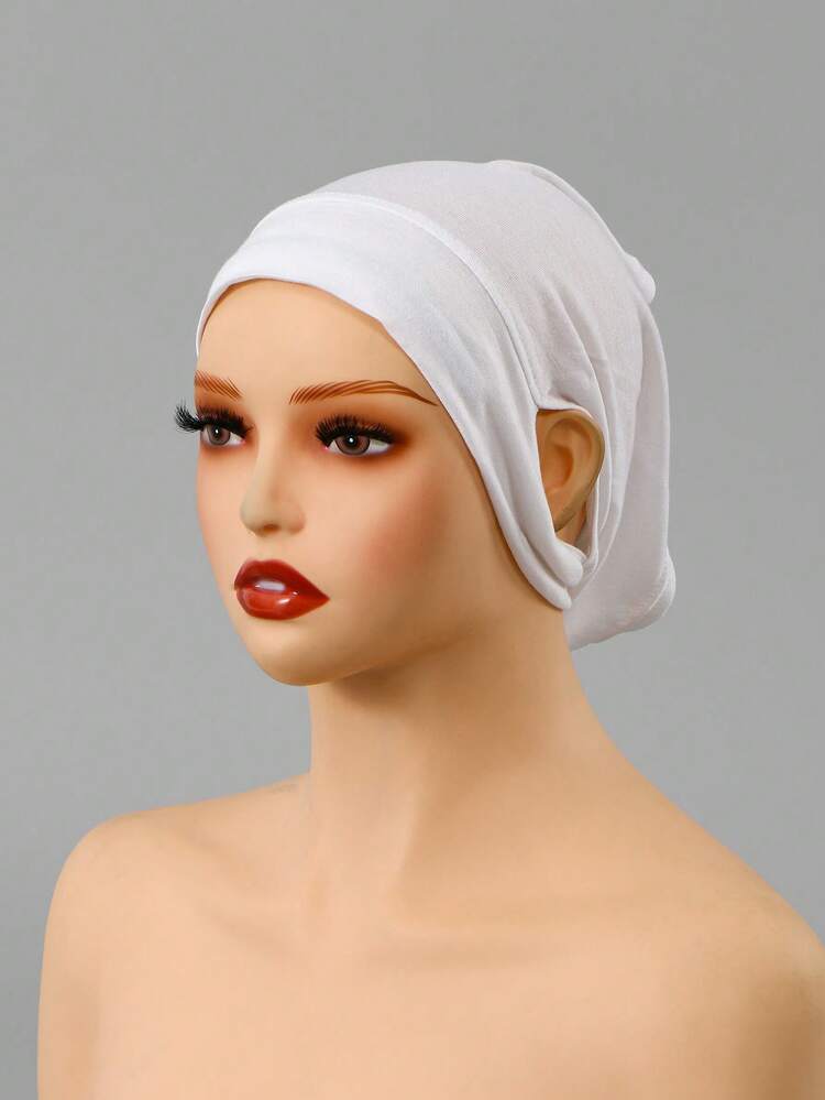 1PC Women's Solid Color Non-Slip Beanie, Comfortable Skin-Friendly Underscarf, Breathable Headscarf Liner For Long Wear, Muslim Hijab Inner Cap, Suitable For Daily Use - White a - View 4