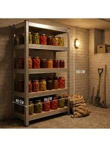 Metal Storage Shelving Unit Set Of 2 With 5 Adjustable MDF Shelves 180 * 90 * 40 Cm, Boltless Galvanized Steel Garage Storage Rack With 875 Kg Load Capacity Per Unit, Converts Into Smaller Modules, Ideal For Garage, Workshop, Basement And Storage - View 2