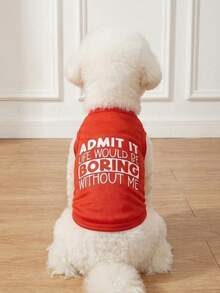 LUCKIE LABO 1pc English Slogan Pet Vest, Physical Flea Prevention, Reduces Shedding, Heat Insulation & Breathable, Suitable For Small And Large Dogs And Cats, Indoor And Outdoor - Red - View 4