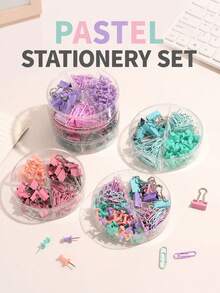 72pcs Multi-Function Paper Clips, Long Tail Clips, I-Type Steel Nails, Swan Tail Clips Combination Set, Folder Clips And Paper Clips Set, Divider Storage Box Folder Tool Kit Suitable For Office And Study Use, Notebook, Documents, School And Home Stationery Storage, Essential For Back To School Season - Multicolor - View 1