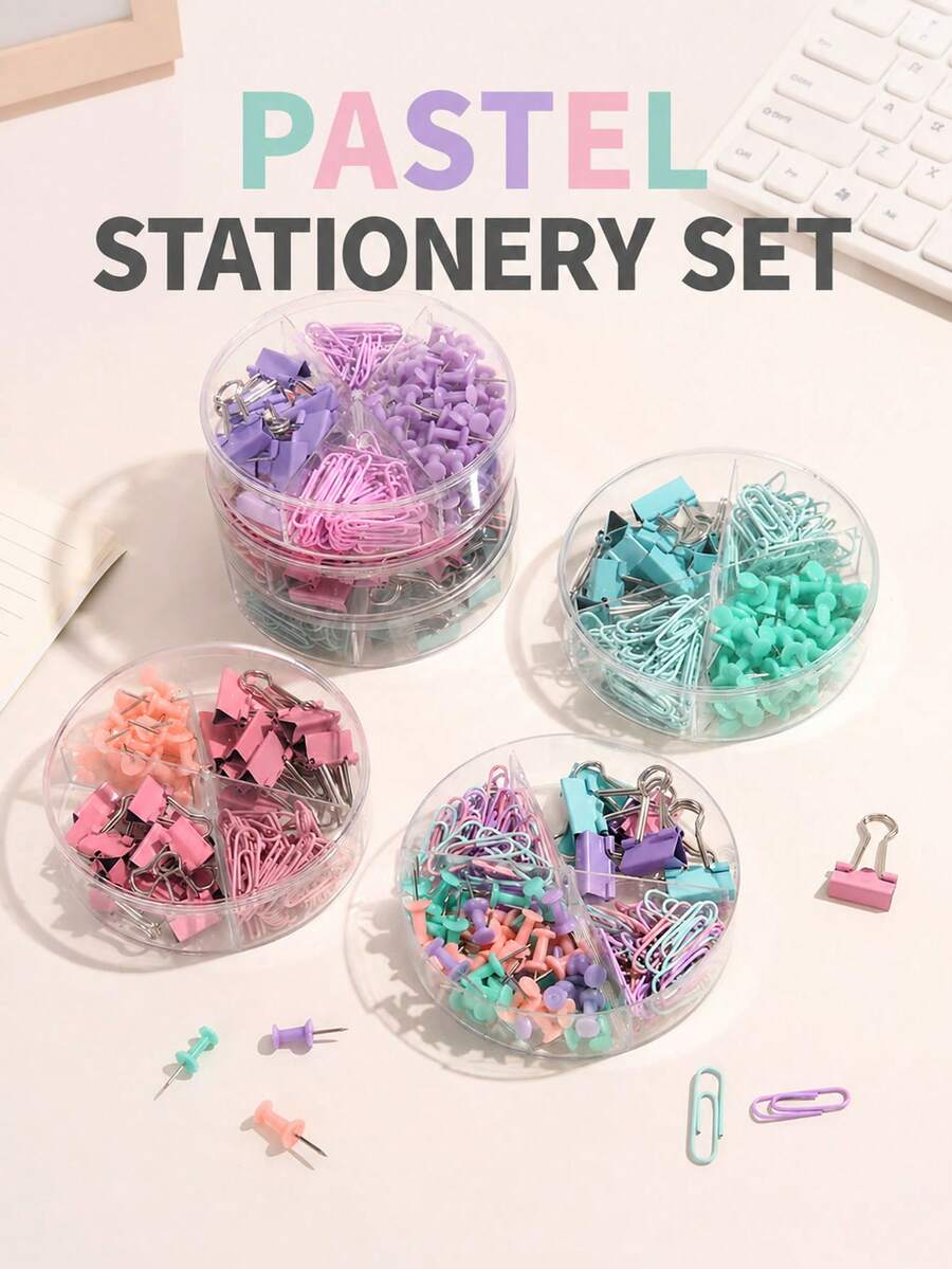 72pcs Multi-Function Paper Clips, Long Tail Clips, I-Type Steel Nails, Swan Tail Clips Combination Set, Folder Clips And Paper Clips Set, Divider Storage Box Folder Tool Kit Suitable For Office And Study Use, Notebook, Documents, School And Home Stationery Storage, Essential For Back To School Season - Multicolor - View 1