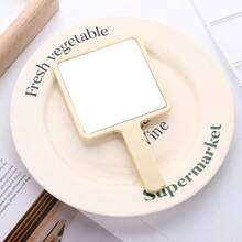 1pc Portable Handheld Mirror, Electroplated Aesthetic Makeup Mirror, Asymmetrical Creative Vanity Mirror, Small Mirror Suitable For Bedroom And Dorm - Gold - View 4