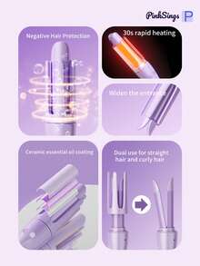 PinkSings Automatic Hair Curler Rotating Curling Iron Straightener And Curler | 2-In-1 Styling Tool, Smart Timer, Ceramic Coating, 3 Temperature Settings, Dual Voltage Travel Compatible - Purple - View 10