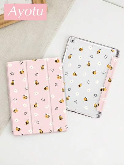 Ayotu Cute Cartoon Bee Double-Sided Painted Protective Case, Compatible With IPad 10 2022 (10.9-Inch), Pad Air 8 (M4) 2026 (13-Inch), Pad 10th Gen, Pad 10.2/Mini 6/Mini 7/9.7 Inch, Anti-Bend, Silicone Reinforced Corners, Auto Wake/Sleep Function, Built-In Pen Slot, Perfect Daily Protection, Holiday Gift.