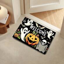 1pc Halloween New Best Seller - Daily Decor - Holiday Decor - Halloween - Pumpkin Ghost Welcome Mat - Small Rug - Halloween Decor, Halloween, Room Decor, Soft Flannel Square Weight 900, Machine Washable Durable, Stain Resistant, Quick Dry, Very Suitable For Indoor Door Mat, Outdoor Door Mat, Quirky Home Decor, Party Atmosphere Decor, Bedroom Rug, Kitchen Rug, Photo Prop, Outdoor Yard Decor, Holiday Gift, Area Rug, All Season Use - Multicolor - View 1
