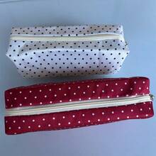1pc Minimalist Polka Dot Pencil Case, Classic Solid Color Canvas Pencil Bag, Simple Zipper Stationery Storage Bag, Portable Small Cosmetic Organizer, Suitable For Students, Teenagers Back To School, Office Daily Use, 3 Colors Available,Back To School - Pencil Case - View 3