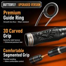 HASIDA Butterfly Korean Guide Dual-Action Pneumatic Mechanical Sound 3D Sculpted Reel Seat Lightweight 68G Spinning Reel/Lure Fishing Rod - Black - View 6