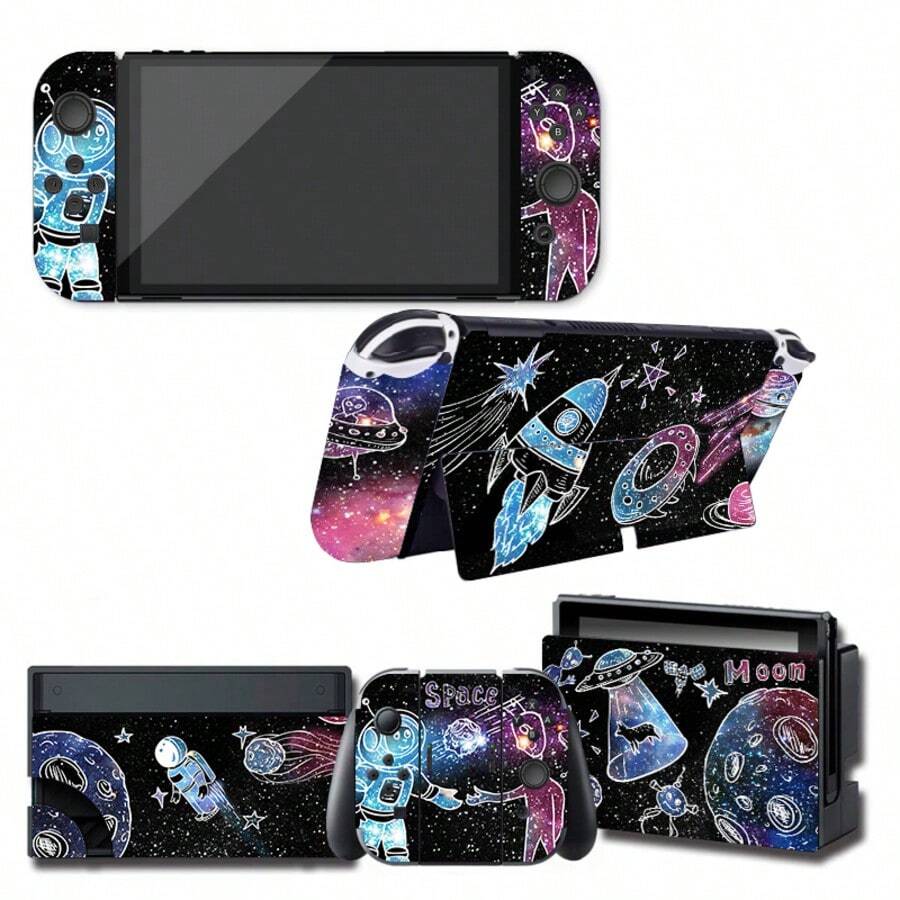 Astronaut Nebula Graffiti Stickers For Switch OLED Game Console Full Set Vinyl Skin Waterproof Scratch-Resistant Removable No Residue - View 1