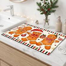 1pc Christmas Dish Drying Mat, Coffee Machine Mat, Christmas Gingerbread Man Pattern Dish Drying Mat, Absorbent Quick-Dry Table Protector, Christmas Holiday Table Mat, Kitchen Countertop Non-Slip Drainage Mat, Holiday Atmosphere Decorative Mat Home Gift, Desktop Decoration - XYLSD-855 - View 4