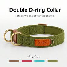 Double D-Ring Heavy-Duty Dog Collar, Comfortable Neoprene Lining Pet Collar To Protect Fur, Vintage Style Woven Collar, Adjustable Pet Neck Strap, Suitable For Small And Medium Dogs For Home/Outdoor/Hiking - Green - View 1