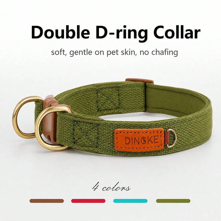Double D-Ring Heavy-Duty Dog Collar, Comfortable Neoprene Lining Pet Collar To Protect Fur, Vintage Style Woven Collar, Adjustable Pet Neck Strap, Suitable For Small And Medium Dogs For Home/Outdoor/Hiking - Green - View 1