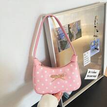 Fashion Polka Dot Underarm Bag For Girl, New Gentle Bow Crescent Moon Small Bag, Versatile Commute Shoulder Handbag, Suitable For Daily Use - A - View 13