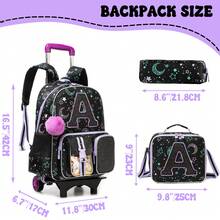 Girls Rolling Backpack, Student Wheeled Backpack, 3-In-1 Carry-On Travel Luggage, Teen Crossbody Bag, Pencil Case Set - X31 Tie Rod - View 3