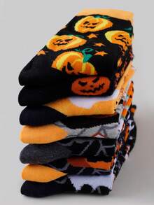 1/3/5/10 Pairs Random Halloween Party Theme Skeleton & Pumpkin Pattern Mid-Calf Socks, Unisex For Party And Holiday Use - Multicolor - View 5