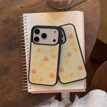 1pc Autumn/Winter Pale Yellow Maple Leaf Aesthetic Phone Case Compatible With Apple 17 Pro Max Premium Protective Cover - Black - View 4