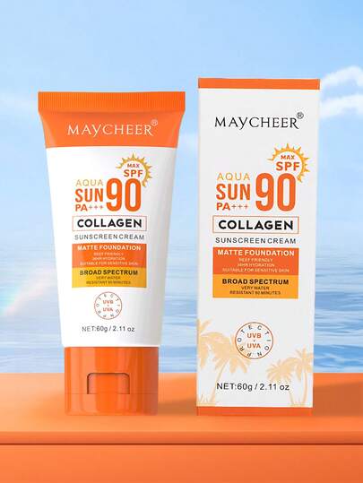 Collagen Sunscreen Cream SPF90 PA+++,Waterproof Sweat Resistant Matte Facial Sun Lotion,Long Lasting UV Protection Hydrating Sunblock For Summer Beach Outdoor