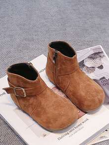 Vintage Buckle Kids' Ankle Boots, Girls' Autumn/Winter Side Zipper Casual Boots - Brown - View 5