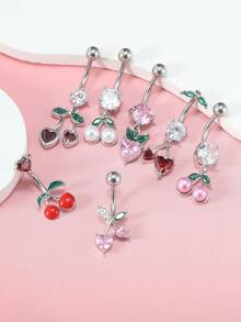 Cute Cherry Belly Button Rings For Women Dangly Belly Piercing Jewelry Navel Ring Pearl Heart Dangle Belly Button Piercings Daily Gift Party - Belly Button Ring - View 1