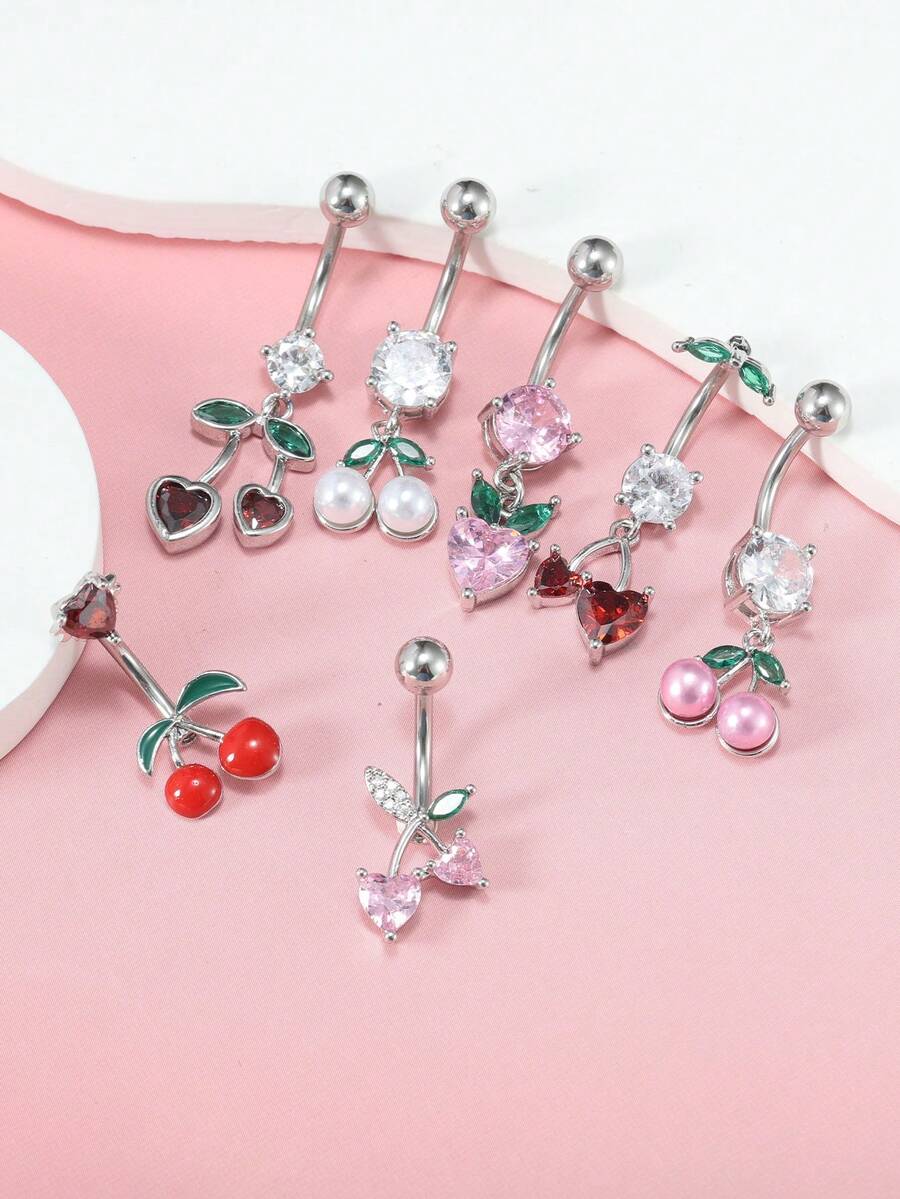 Cute Cherry Belly Button Rings For Women Dangly Belly Piercing Jewelry Navel Ring Pearl Heart Dangle Belly Button Piercings Daily Gift Party - Belly Button Ring - View 1