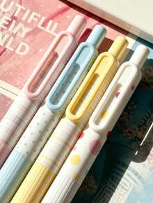 Ins Plaid Polka Dot Cream Color Click Pen ST Smooth Tip Highly Attractive Girly Style Stationery For Journaling And Writing - A - View 2