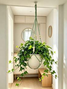 1pc/2pcs Elegant Lace Plant Hanging Basket, Hanging Net, Plant Hanging Basket With Wooden Beads - No Tassels, Durable Fabric Hanging Basket, Suitable For Indoor And Outdoor, Small Plants, Outdoor Flower Pot Stand | Decorative Hanging | Wooden Beads Accents, Hanging Plant Stand - Multicolor - View 4