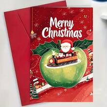 1 buah Kartu Ucapan Lucu dengan Amplop - Santa Claus, Kereta Kecil, Apel, Cocok untuk Ulang Tahun, Pesta, Natal, Festival Musim Semi, dan Acara Lainnya, Ucapan Selamat Liburan, Sempurna untuk Hadiah Keluarga, Teman, dan Tetangga - MultiWarna - View 7