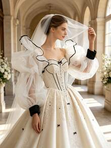 White Detachable Puff Mesh Sleeve Cuffs, Strapless Wedding Dress Accessory, Vintage Photography Gown Fluffy Tulle Sleeves - Multicolor - View 6