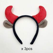 1pc Plush Red Devil Horn & Cow Ear Headband, Halloween Cosplay Costume Hair Accessory, Party Holiday Photo Prop - View 10