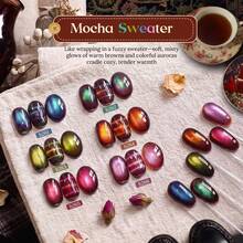 Beetles 6 Colors 9ML Mocha Sweater Cat Eye Gel Nail Polish Set, Brown-Toned Iridescent Magnetic Fall Gel Kit With Button Charms, Star Stickers & Magnet, Soak Off UV Nail Art For Home Manicure - 6 Colors 9ML Mocha Sweater Cat Eye - 查看 3