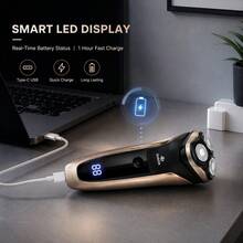 WEEME 1pc Men's Electric Shaver, Cordless Rotating Shaving Tool, USB Charging - Equipped With LED Intelligent Digital Display, Portable Electric Shaving Razor, Suitable For Travel And Daily Shaving. - Champagne Gold - View 8