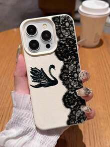 Black Swan Lace Pattern Phone Case Suitable For Women Daily Use Compatible With IPhone18/18 Pro/18 Pro Max/16/16 Pro/16 Plus/16 Pro Max/17/17 Pro/17 Pro Max/15/15 Pro/15 Pro Max/15 Plus/14/14 Pro/14 Pro Max/13/13 Pro/13 Pro Max/12/12 Pro/12 Pro Max/11 Can Be Used As Birthday Gift Valentine's Day Gift Christmas Gift - Beige - View 4
