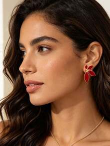 1/5 Pairs 304 Stainless Steel Colorful Drip Petal Stud Earrings, Fresh French Gentle Style, Minimalist Hypoallergenic Fade-Resistant, Delicate Jewelry For Daily Commute, Party, Gift For Girlfriend - Multicolor - View 7