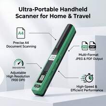 Portable Scanner For A4 Documents, Photos, Images, Receipts, JPG/PDF, 300/600/900dpi Resolution - Green - View 4