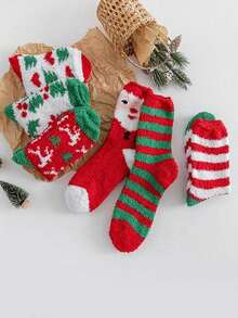 6 Pairs Christmas Printed Socks, Comfortable Cute Fuzzy Warm Socks, Women's Long And Short Socks (Random Styles) - Multicolor - View 4
