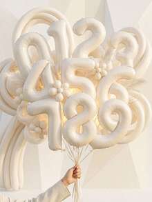 1 pieza Globo decorativo con diseño de número, globo decorativo de poliamida moderna para fiesta - Beis - Ver 1