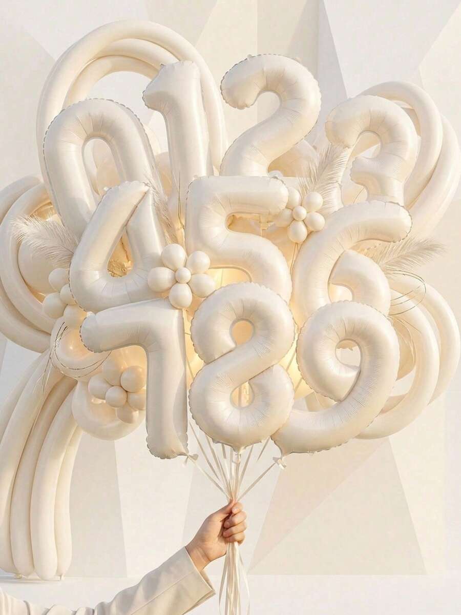 1 pieza Globo decorativo con diseño de número, globo decorativo de poliamida moderna para fiesta - Beis - Ver 1