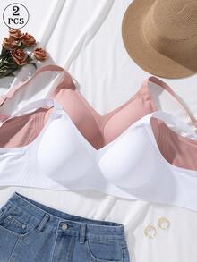 2pcs Jelly Glue Wireless Plus Size Bra With Adjustable Wide Strap, Seamless Back Closure With 4-Row Hooks For Enhanced Support And Cup Stability, Suitable For Commuting, Daily Wear, Home, Sports And Multiple Occasions, Plus Size Women's Bra - Multicolor - View 3