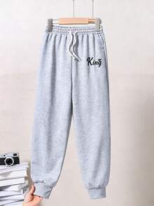 Random 3 Pieces Set, 1 Piece Sent Tween Boy Letter Print Graphic Sports Long Pants - Multicolor - View 5