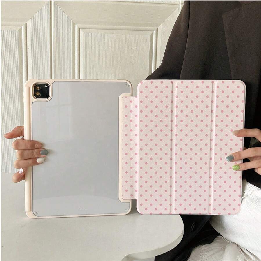 1pc Polka Dot Double-Sided Tablet Protective Case, Foldable Stand, Multi-Angle Viewing, Suitable For Work And Entertainment, With Pen Slot, Compatible With IPad Pro 2024/Air M3/A16 2025, Compatible With Xiaomi, Compatible With Samsung, Compatible With Huawei MatePad - Multicolor - View 1