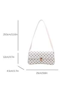 1pc White Polka Dot PU Baguette Shoulder Bag For Women - White - View 7