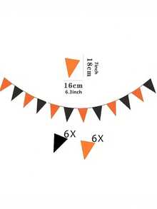 1pc Halloween Triangle Flag Decoration, Bat & Spider Silhouette Hanging Garland, Orange & Black Felt Triangle Banner, Indoor Home Fireplace Window Ceiling Party Backdrop Decor, Suitable For Halloween Celebration - Multicolor - View 9