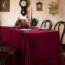 1pc Luxury Burgundy Velvet Tablecloth, Elegant Draping Fluid Table Cover, Suitable For Wedding, Christmas, Banquet And Home Dining Table Decor - Jujube Red - View 8