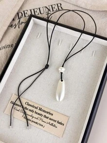 1 dây chuyền dài mặt giọt nước bằng da mỏng thiết kế độc đáo, phong cách tối giản, có thể điều chỉnh, phụ kiện dây chuyền áo len cho mùa thu/đông - vòng cổ - Xem 9