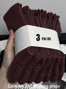 1/3/12/20 Pairs Unisex Solid Color Maillard Brown Comfortable High Elastic Mid-Calf Socks, Suitable For Commuting, All-Season Wear, Moisture-Wicking, Breathable - Rust Brown - View 7