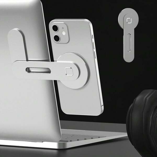 Foldable Aluminum Alloy Laptop Magnetic Side Phone Holder, Adjustable, Compatible With 4-7 Inch MagSafe Phones, Adhesive Laptop Extension Bracket, Not Suitable For Thick Phone Cases