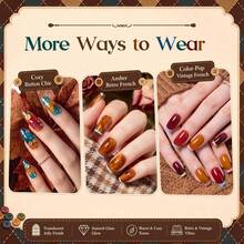 Beetles 6 Colors 9ML Retro Glaze Fall Jelly Gel Nail Polish Set, Sheer Amber, Brown, Blue, Teal, Burgundy, Red & Orange Tones With DIY Color Card, Nail Charms, Buttons & Glitter For UV Nail Art - 6 Colors 9ML Retro Glaze Fall Jelly - 查看 4