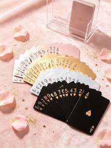 1 Deck 24K Gold Foil Playing Cards, Waterproof Plastic Playing Cards, Suitable For Family Games And Gatherings - Fashionable Playing Cards, Halloween, Birthday Gift - View 2