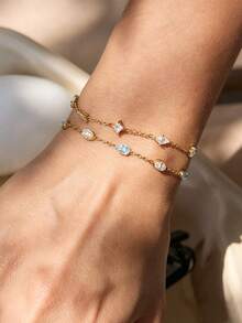 S SHOPBOHO 1pc Compact Stackable Lake Blue Sapphire Zirconia Bracelet, Waterproof & Durable For Daily Wear - Stackable Bracelet - View 1
