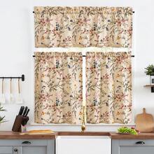 NOSBEI 2pcs Grommet Top + 3pcs Rod Pocket Faux Linen Multi-Color Wildflower Vine Curtain Set, Sheer Semi-Transparent Window Decor, Suitable For Bedroom Kitchen, Romantic Country Home Decor - Multicolor - View 15