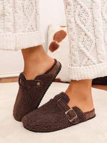 Nuevas pantuflas de felpa para mujer de otoño/invierno, adecuadas para el hogar, apartamento, hotel y otros lugares, pantuflas sin cordones para mujer - Marrón - Ver 4